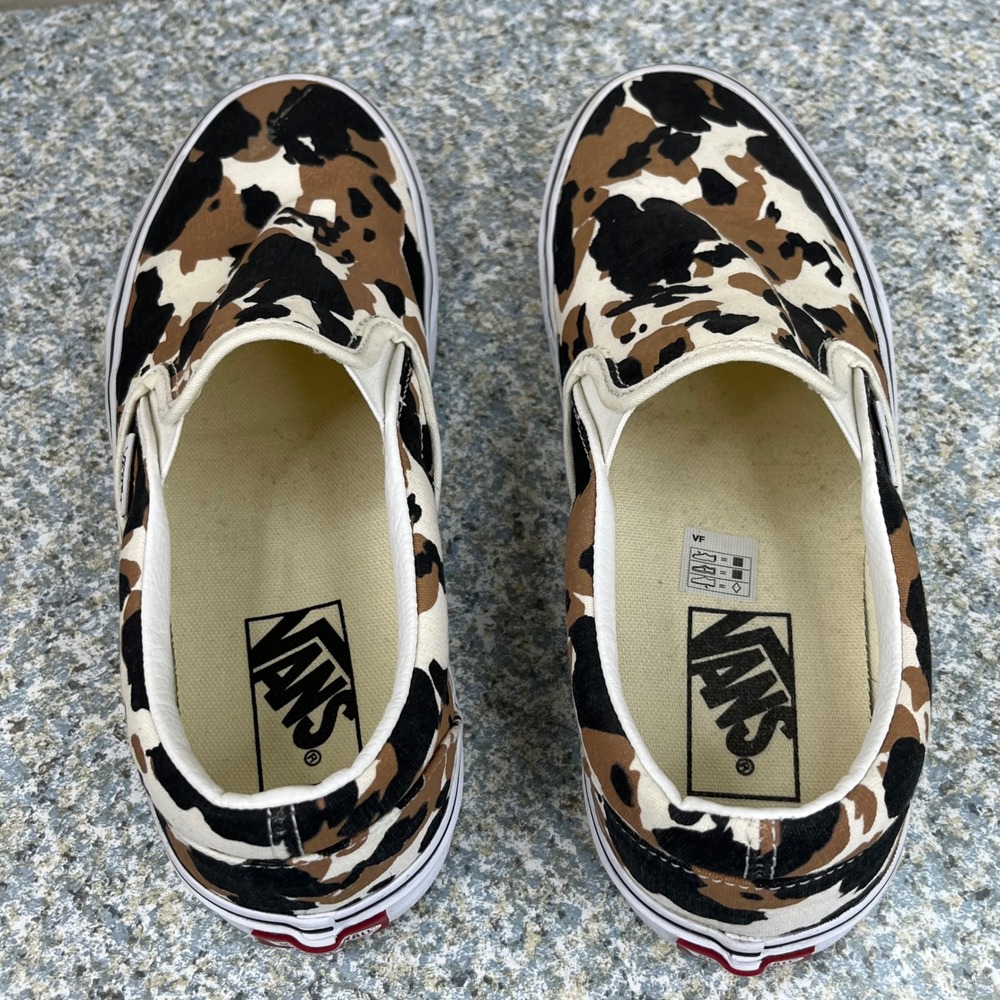 Vans Slip On Shoes Mens 6 Womens 7.5 Brown Cow Print Canvas Animal Sneakers - Picture 7 of 13